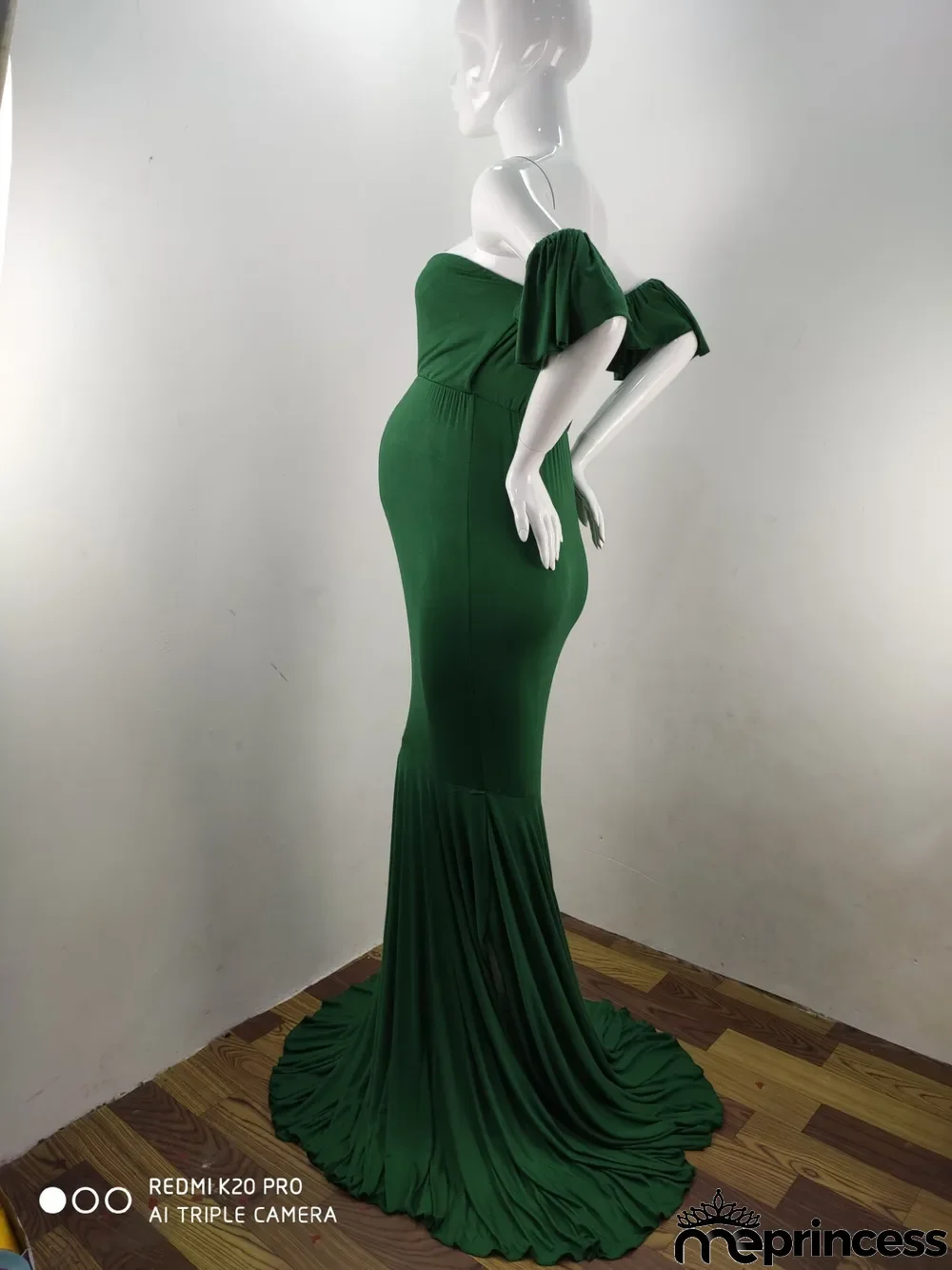 Maternity Ruffle Sleeve Cross V-Neck Trailing Dress