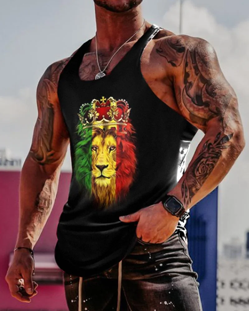 Men's Fashion Lion Printed Casual Vest