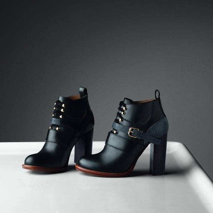 Black Buckle Lace Up Chunky Heel Boots |FSJ Shoes