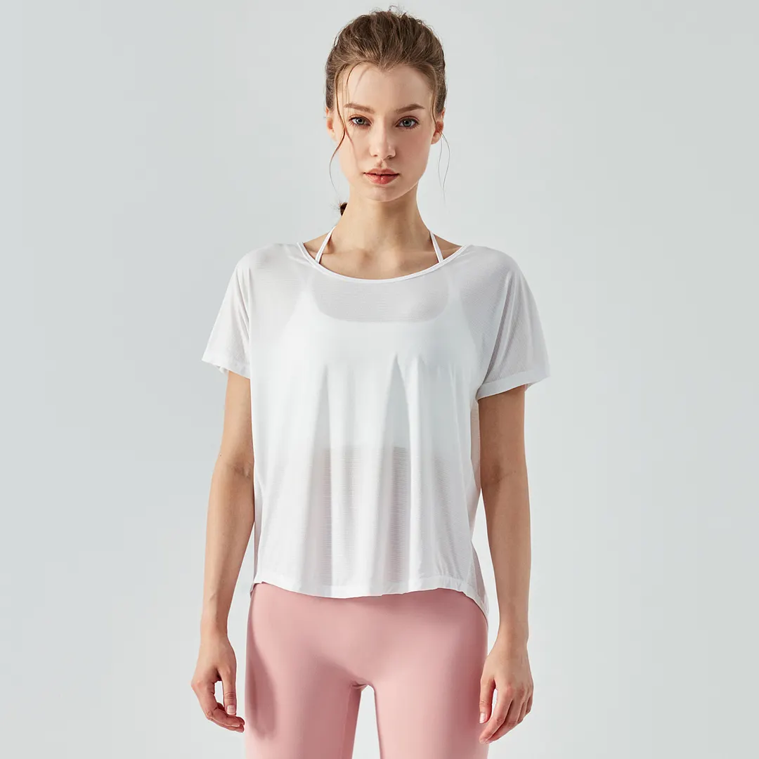 Buy Hergymclothing mesh back split buttery soft naked feel cool running fitness tops for women at an affordable price