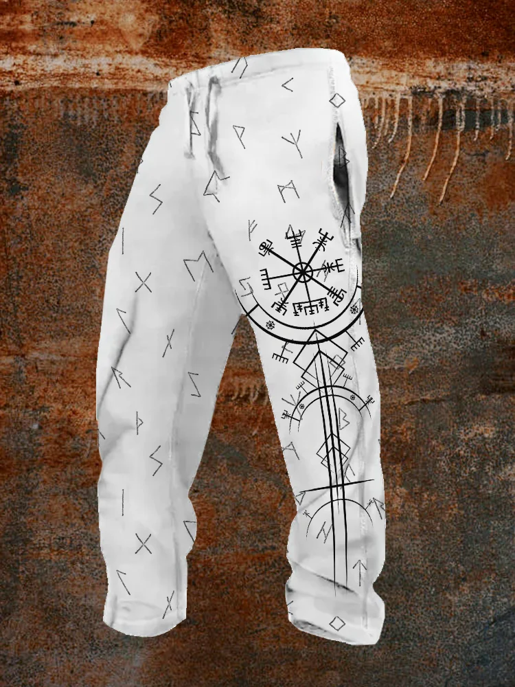 BrosWear Men's Viking Compass Vegvisir Runes Graphic Casual Sweatpants