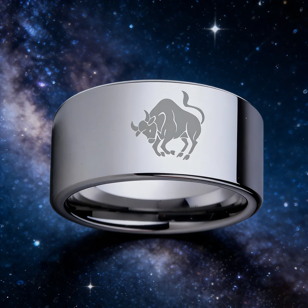 4MM 6MM 8MM 10MM Width Zodiac Taurus Laser Tungsten Carbide Rings Silver Flat Couple Wedding Bands 