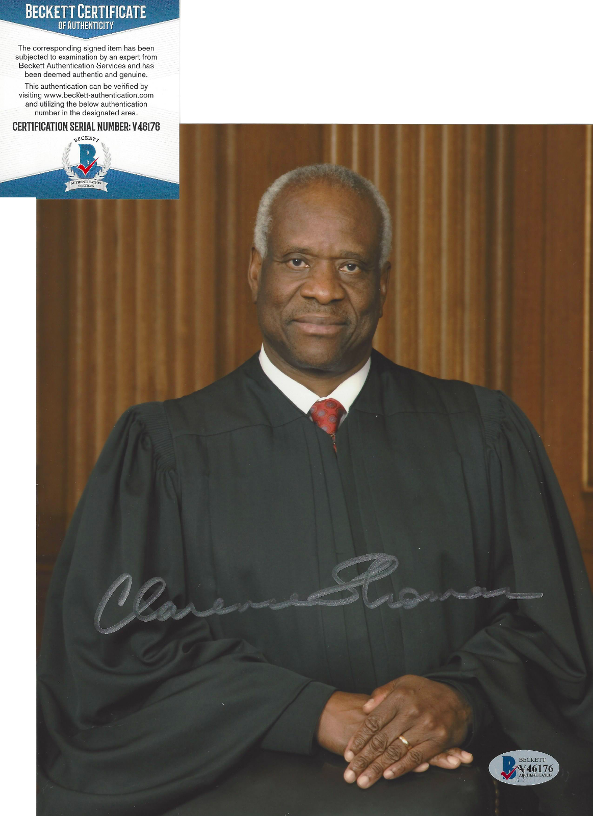 CLARENCE THOMAS SUPREME COURT JUSTICE SCOTUS SIGNED 8x10 Photo Poster painting D BECKETT COA BAS