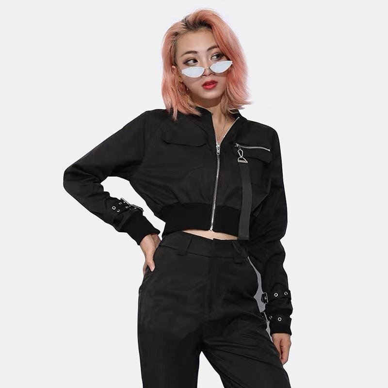 Black Buckle Bomber Jacket