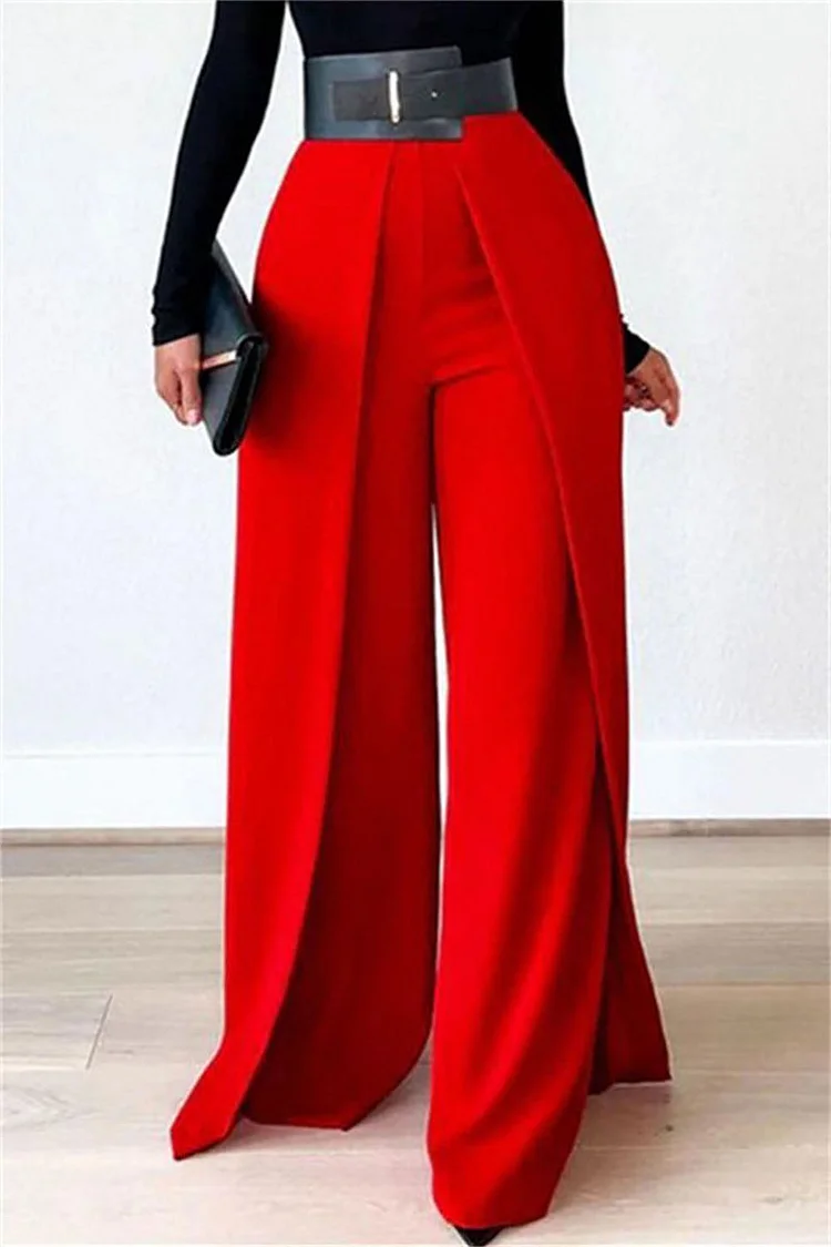 Plus Size Formal Pants Elegant Red Fall Winter Wide Leg Pants [Pre-Order]