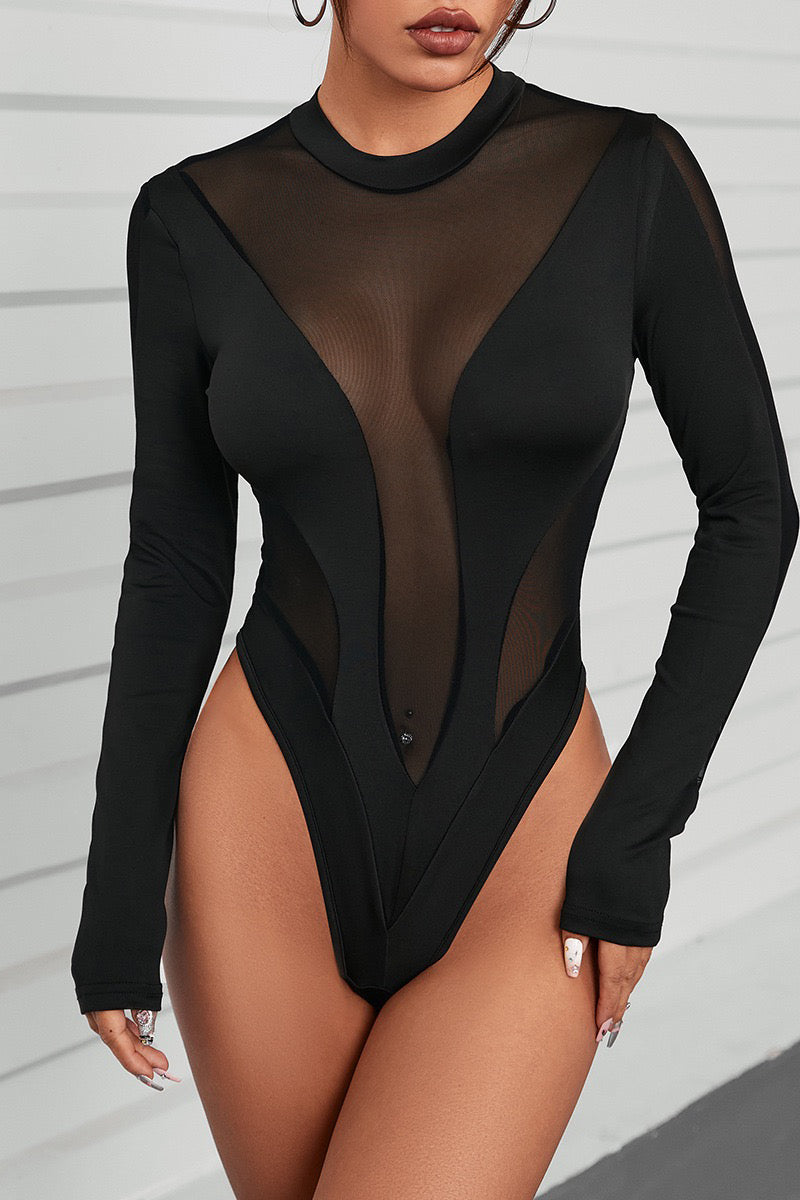 Round Neck Semi-Sheer Bodysuit