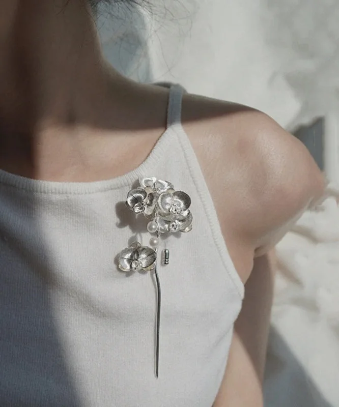 Retro Silk Sterling Silver Butterfly Orchid Brooches