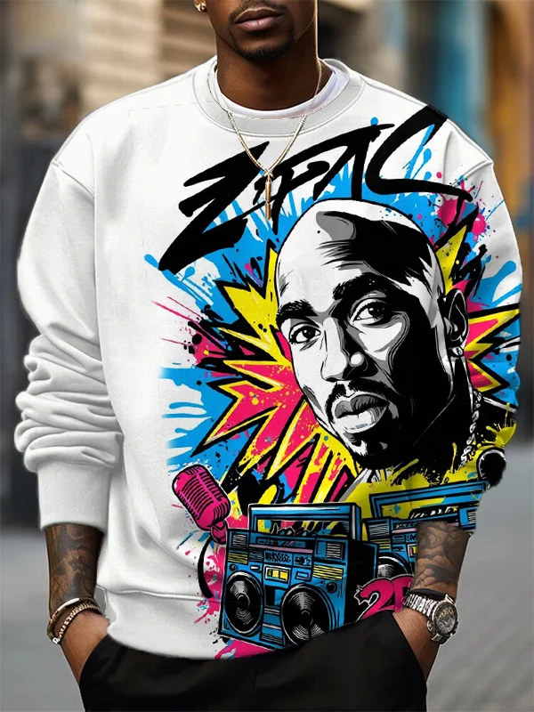 Men's Black Music Watercolor Microphone Stereo Art Print Casual Sweatshirt