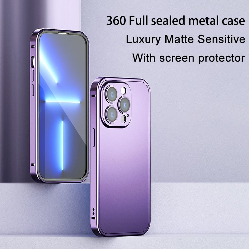 2022 New Luxury Metal Frame Matte PC Bumper Case with Screen Protector for iPhone