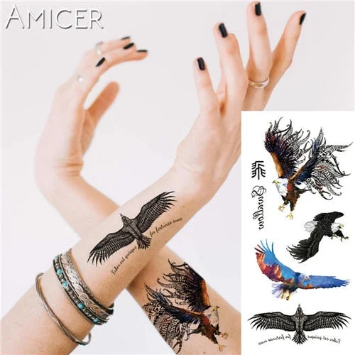 1 piece Fantasy Color Faith Eagle Hot Large animal Temporary Tattoo Waterproof Tattoo Sticker for women men