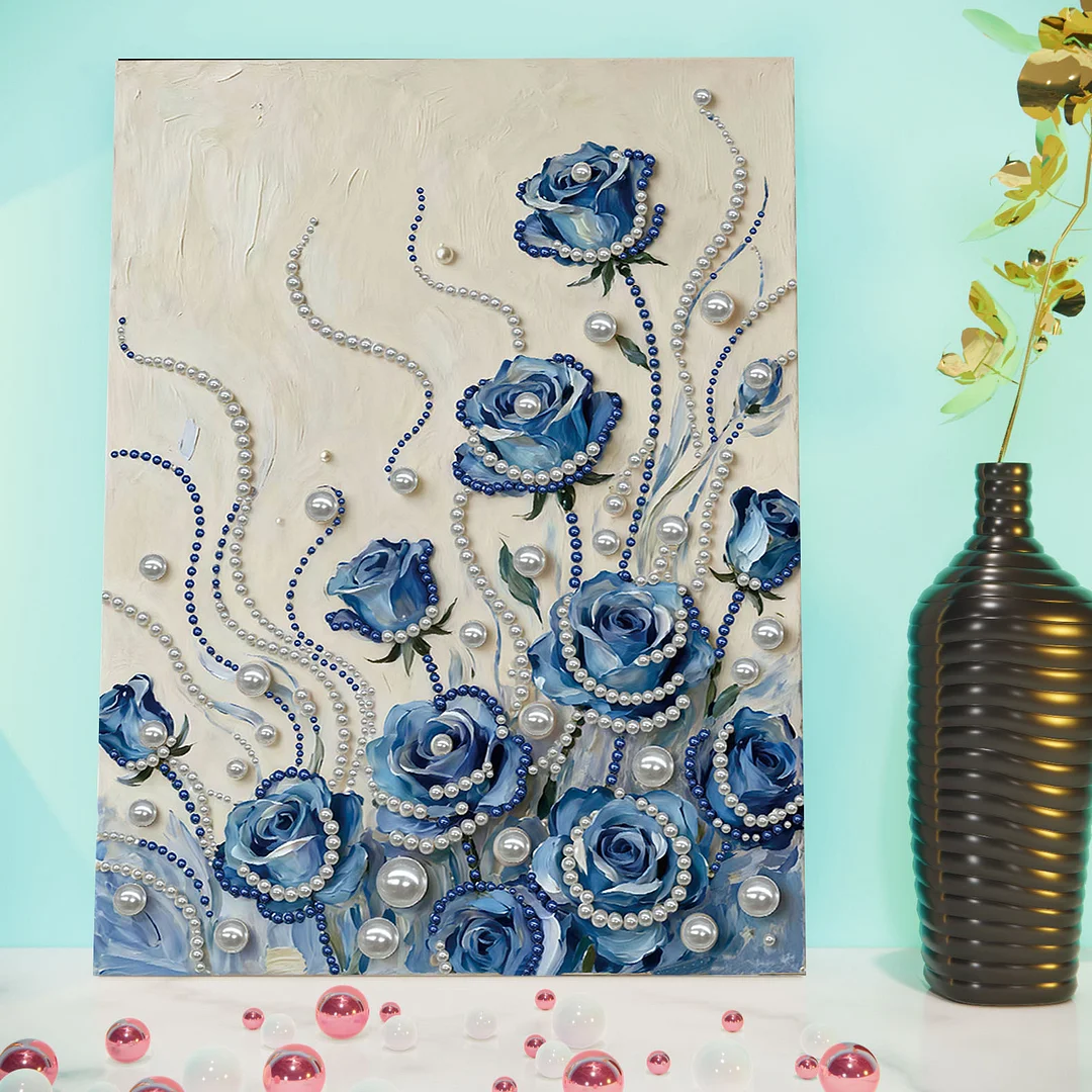 Blue Flowers DIY Pearl Diamond Art Kit for Adults Home Decor With Frame 30x40cm