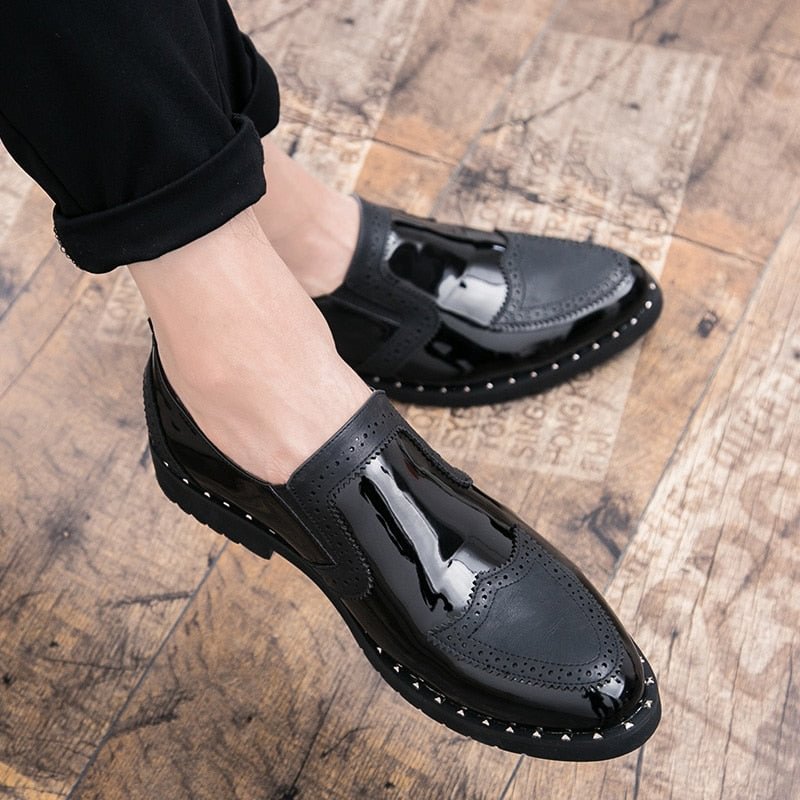 Platform leather shoes Casual Men Brogue Patent Leather Shoes Man lace up Oxford Dress Shoes Elevator Formal club party shoes