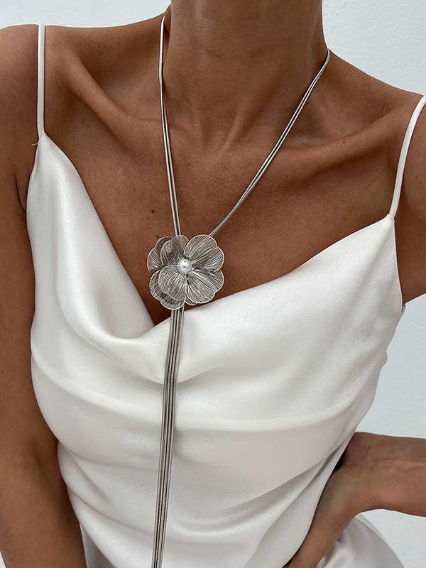 Tasseled Flower Shape Necklaces Accessories SILVER-One_size