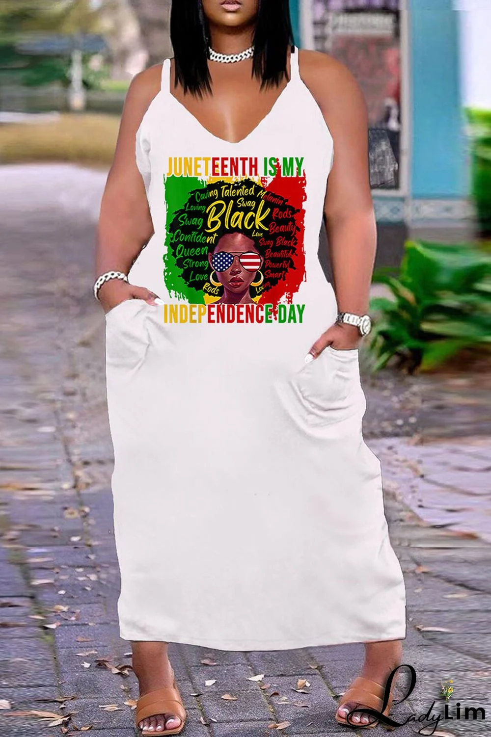 White Orange Sexy Casual Plus Size Print Backless V Neck Sling Dress