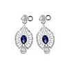 18K White Gold 7*5mm Oval Royal Blue Lab Sapphire and Lab Diamond Victorian Peacock Plume Chandelier Earrings