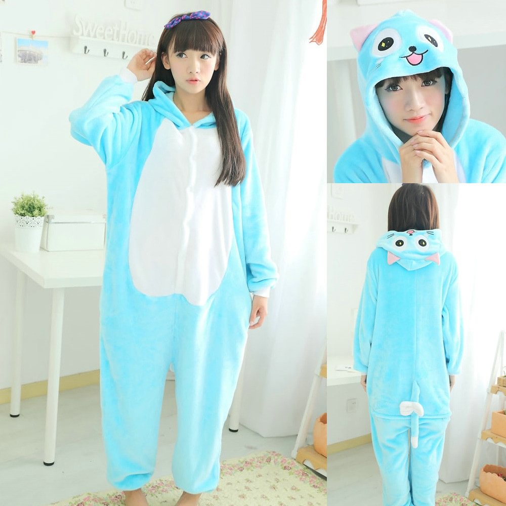 Fairy Tail Happy Cat Gift Kigurumi Onesie Hoodie Costume Pajamas-Pajamasbuy
