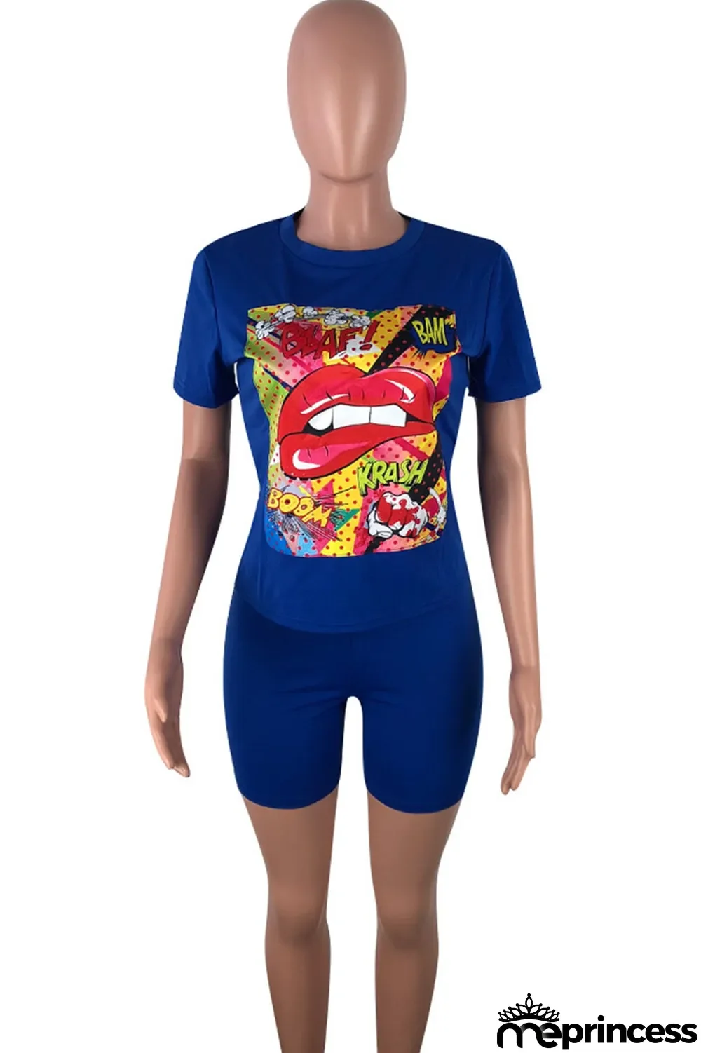 Orange Casual Letter Print Split Joint O Neck Short Sleeve Two Pieces