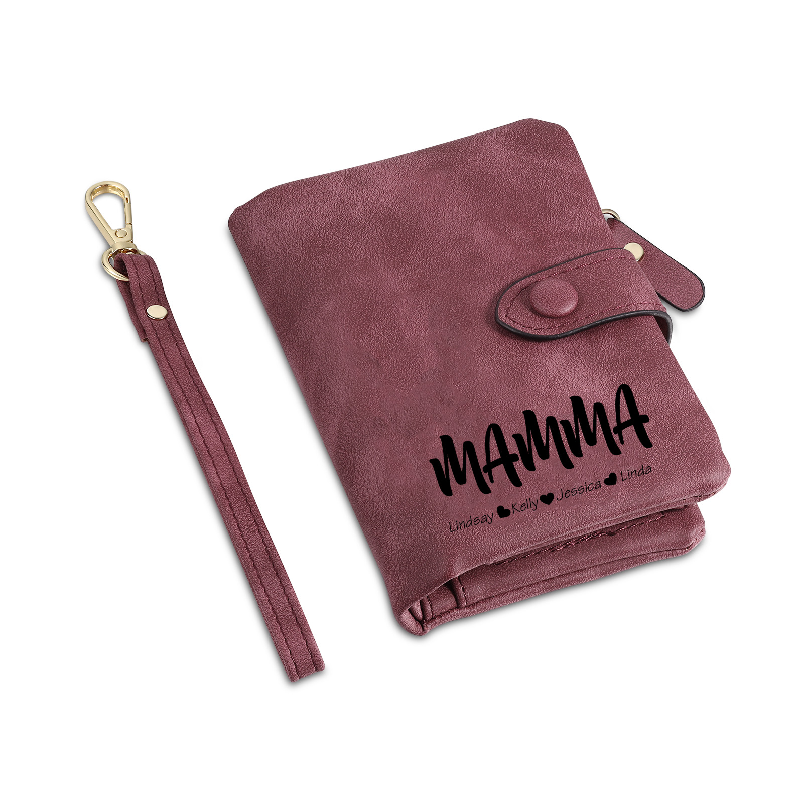 Portafoglio in PU pelle con 4 nomi & 2 testi & 1 foto personalizzati per mamma
