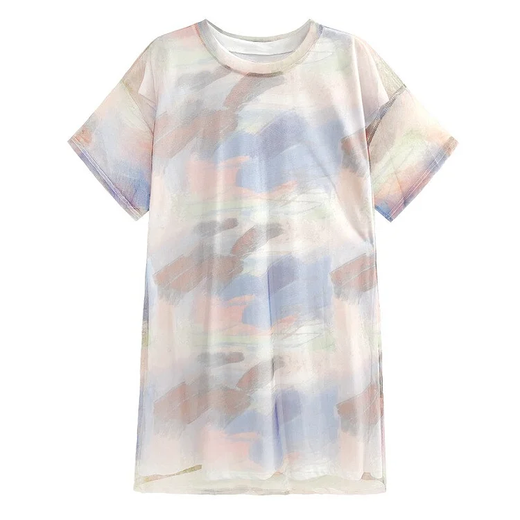 Street Loose O-neck Colorful Painting Printed Short Sleeve Dress