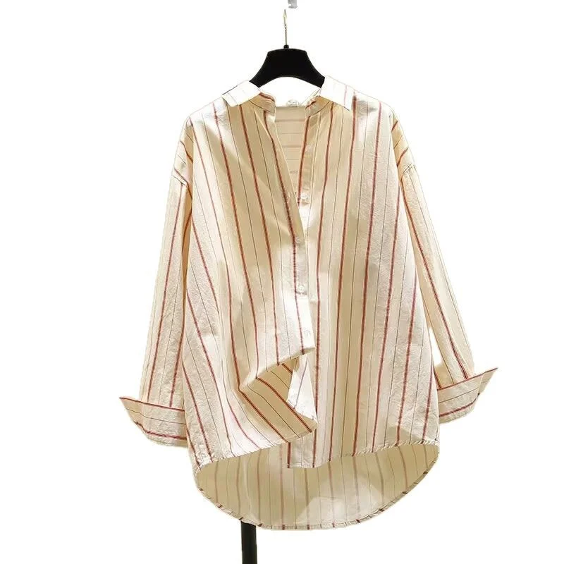 Athvotar Athvotar Spring And Autumn New Vertical Stripe Loose Long-Sleeved Shirt Women Fashion Casual Korean Version Of The Shirt Women Wear