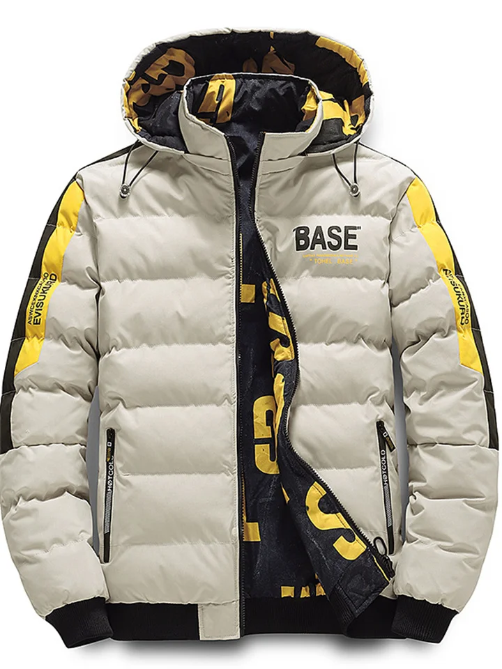 Men's Puffer Jacket Winter Jacket Quilted Jacket Winter Coat Warm Breathable Outdoor Street Daily Letter Outerwear Clothing Apparel Sporty Casual Black Yellow Khaki-Mixcun
