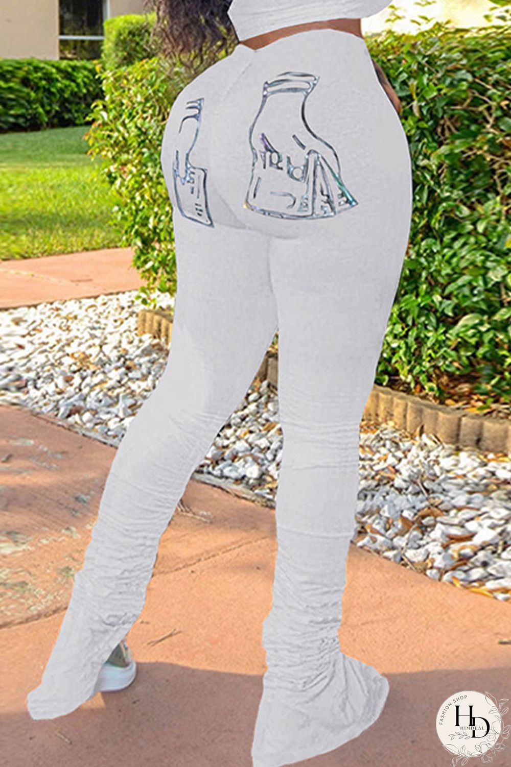 Black Casual Print Fold Boot Cut Bottoms