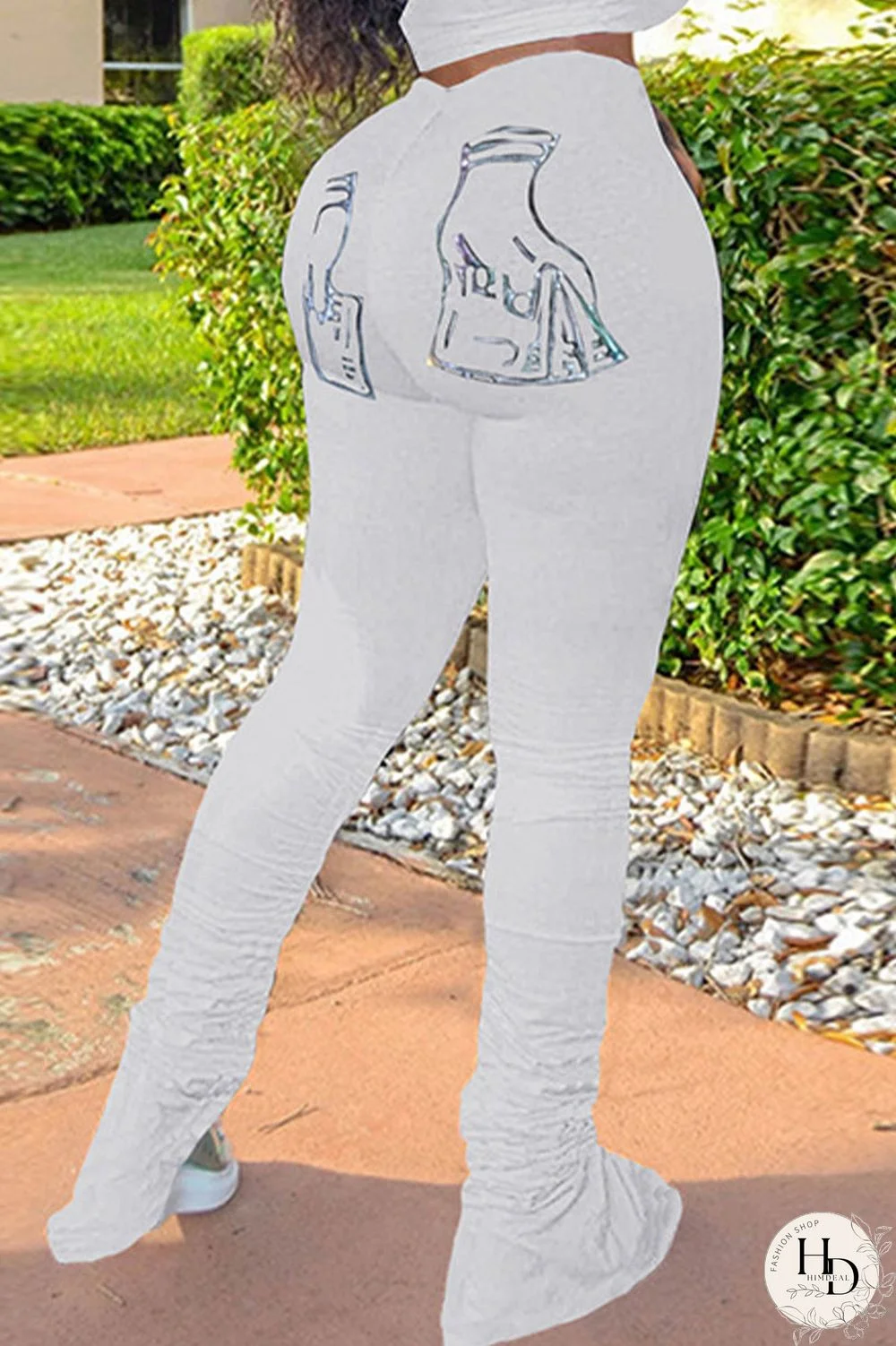 Black Casual Print Fold Boot Cut Bottoms