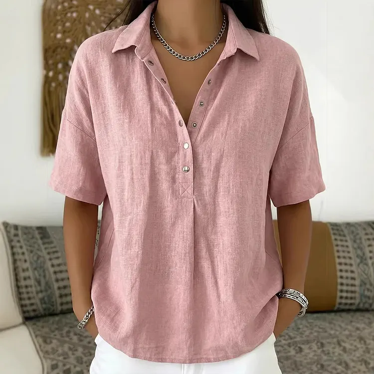 🌿👕Latest Summer Women's Cotton-Linen Polo Shirt