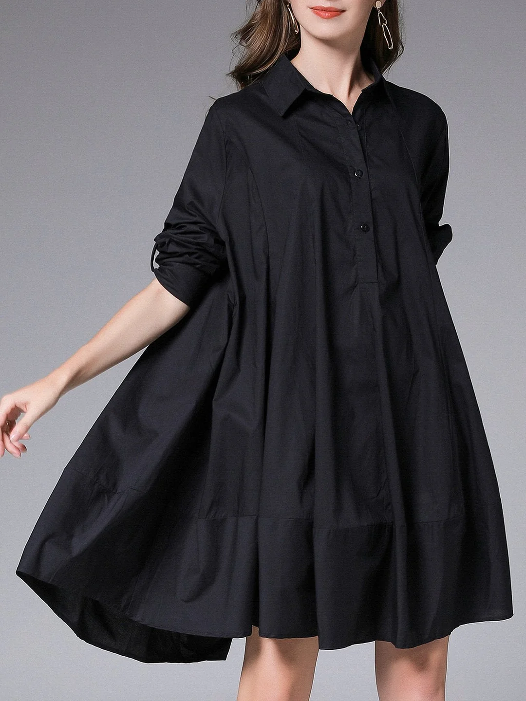 Shirred Shift Casual Midi Dress