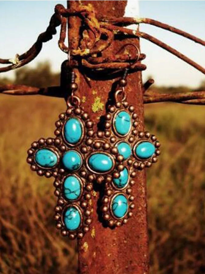 Vintage Turquoise Cross Earrings