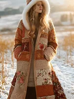 Bohemian Style Plant Flower Pattern Women's Winter Knitted Sweater Coat