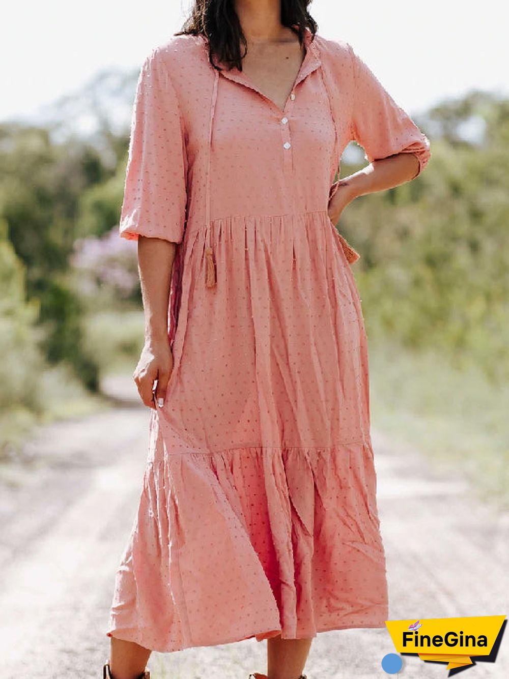 Vintage Casual Vacation Boho V-Neck Print Dress S-5XL