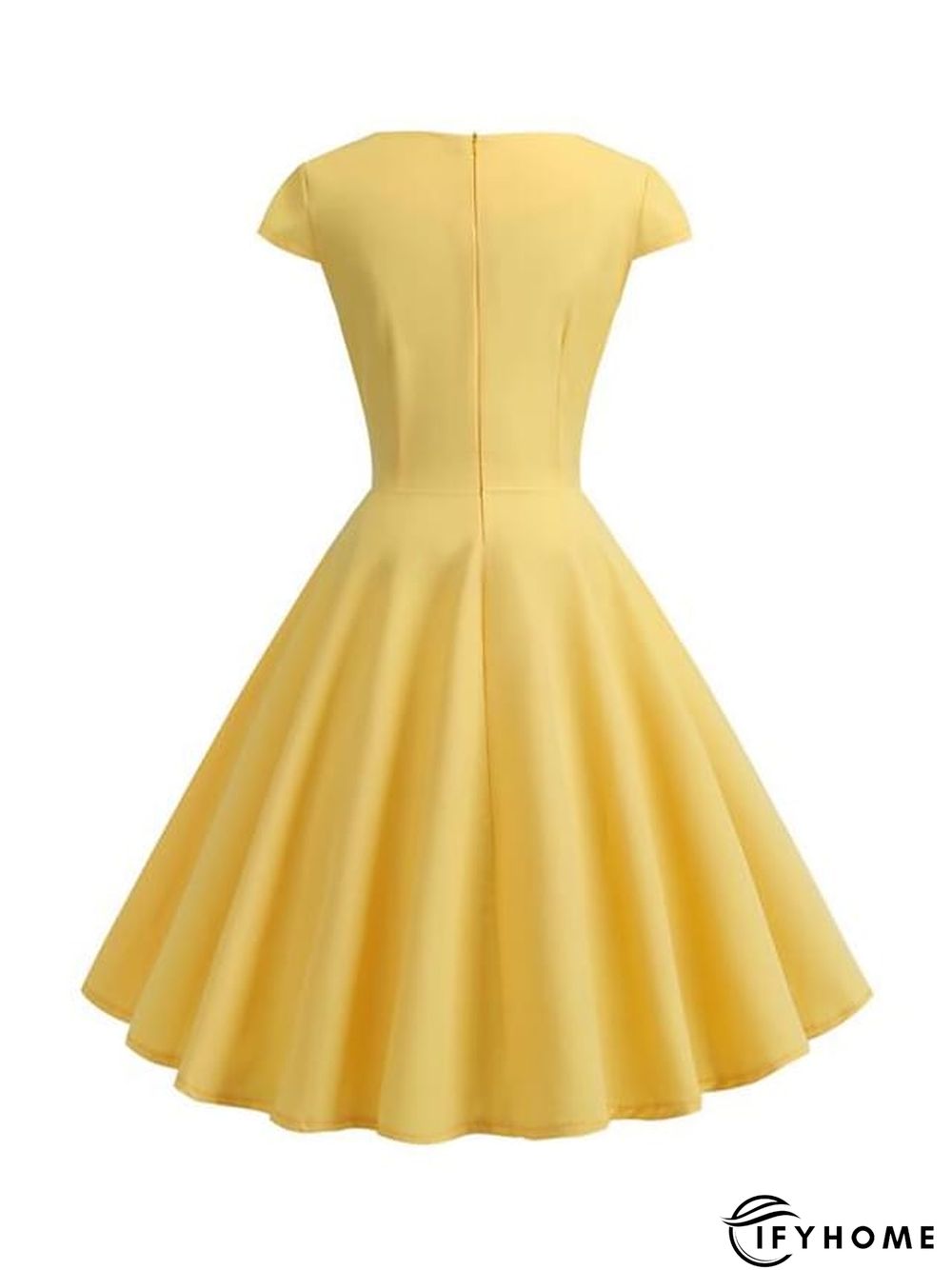 Women's Swing Dress Vintage Dress Midi Dress Black Yellow Pink Short Sleeve Pure Color Ruched Spring Summer Crew Neck Vintage Daily Weekend Slim S M L XL XXL | IFYHOME