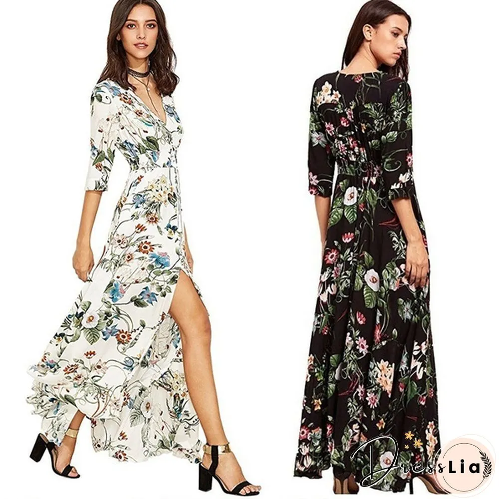New Fashion Women's Dresses Dresses Women's Fashion Bohemian V-neck Print Large Swing Dress