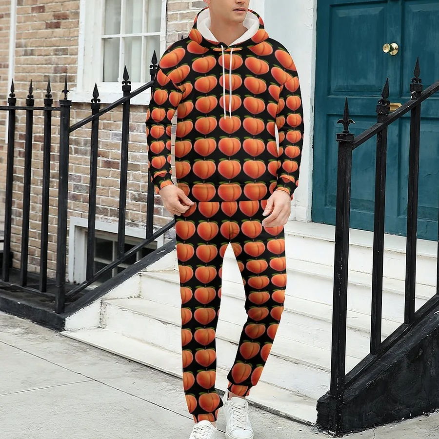 SFNEEWHO Peach Emoji Men's Tracksuit 2 Piece Hoodie Sweatsuit Sets