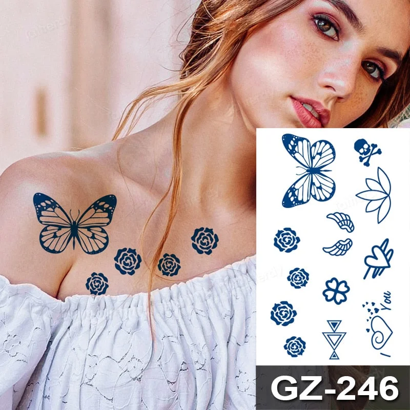 Waterproof Temporary Juice ink Sticker Triangle Star Words Feather Natural Fruit Gel Long lasting Tattoo Art for Men Women Arm