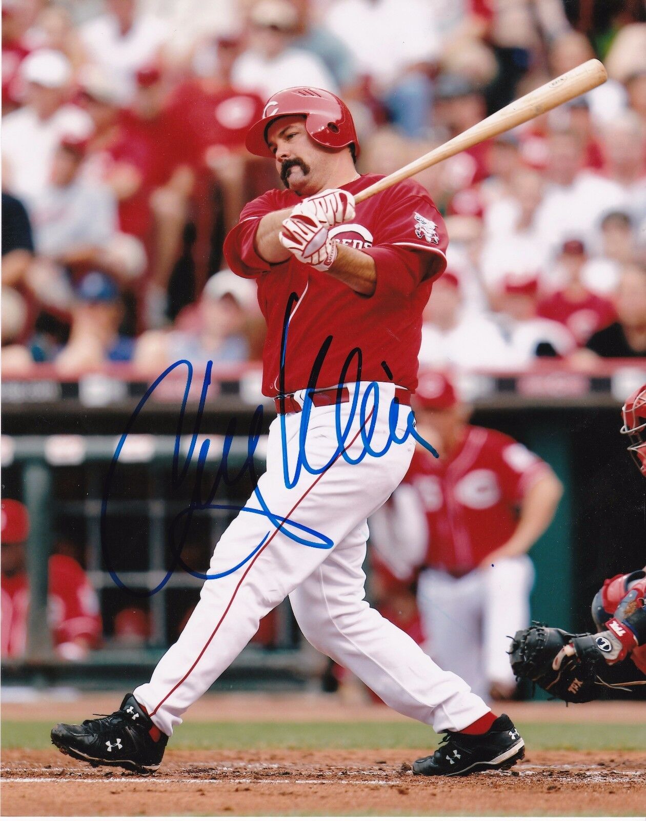 CORKY MILLER CINCINNATI REDS ACTION SIGNED 8x10