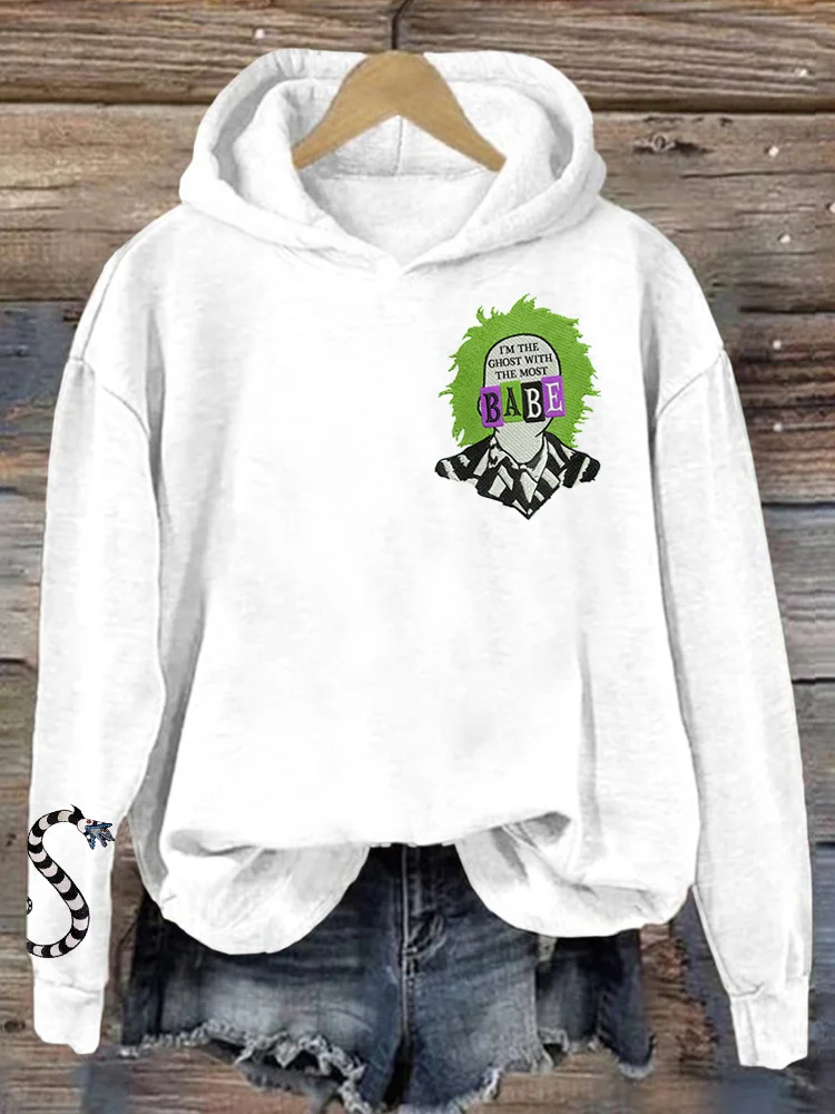 Halloween Horror Movie Inspired Embroidered Washed Hoodie