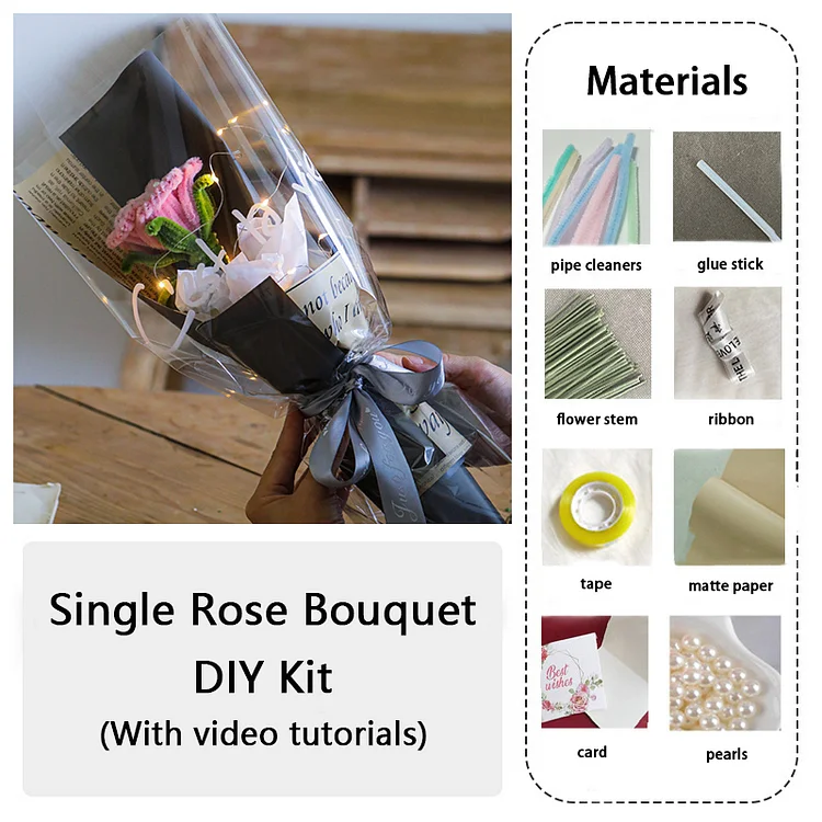 DIY Pipe Cleaners Kit - Single Rose Bouquet
