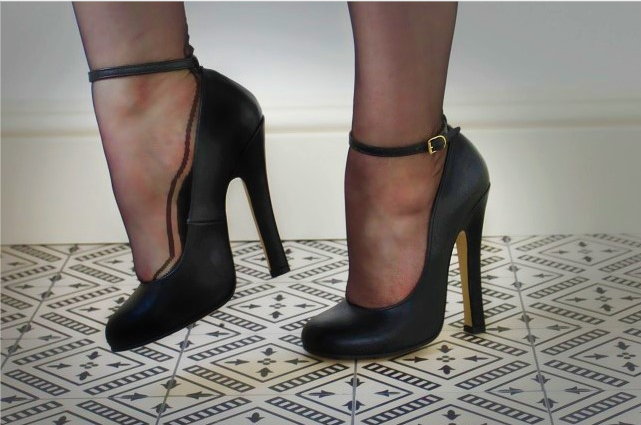 Custom Made Black Ankle Strap Chunky Heel Pumps Vdcoo