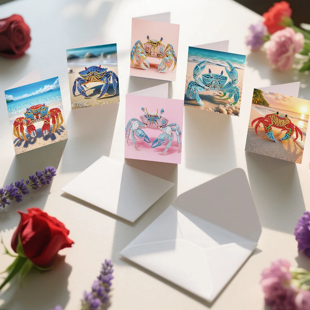 12Pcs Beach Crab Seashell DIY Diamond Painting Greeting Cards for Adults Gifts