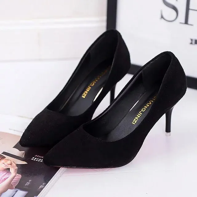 Breakj Breakj Shoes Light-Mouthed Sharp Single Shoes Fine Heel Velvet Large-Size High Heels Women's Shoes