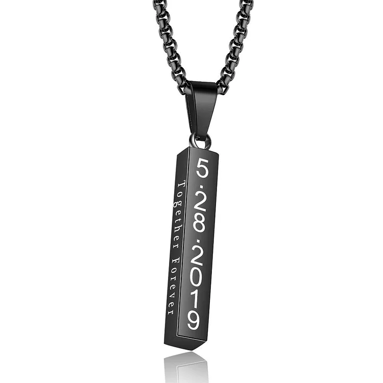 Men Vertical Bar Necklace Personalized 3D Bar Necklace in Black