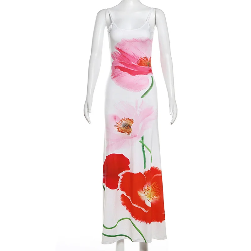 Ueong Spring Women's New Halter Back Floral Print Sexy Dress Dress