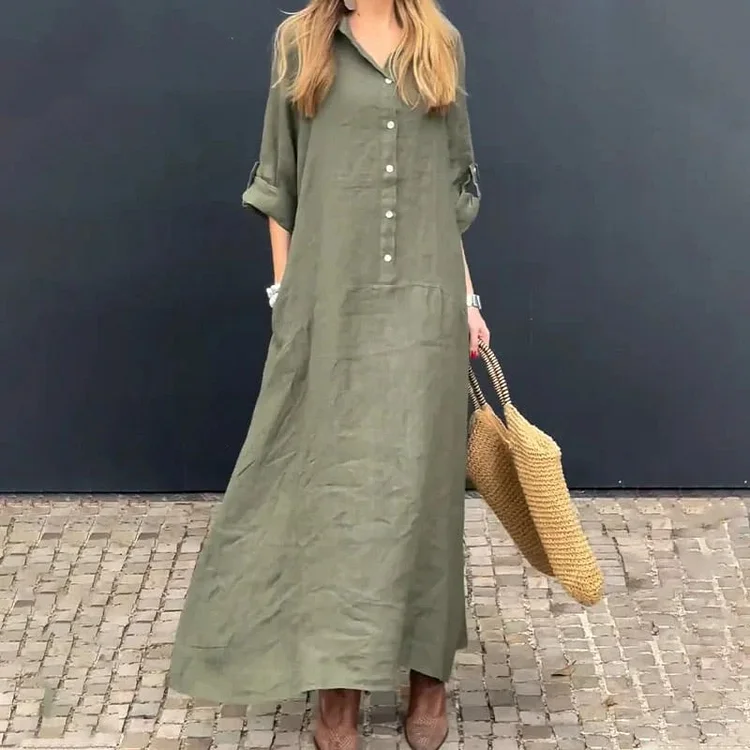 Summer maxi dress in cotton-linen blend 