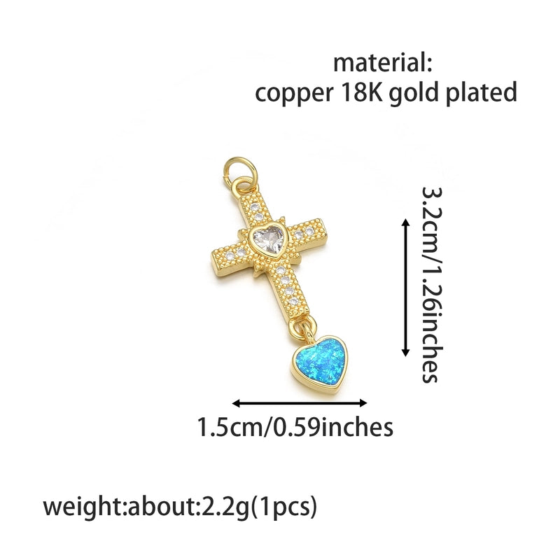 1 Piece 17 * 25mm Copper Opal Zircon 18K Gold Plated Cross Pendant Jewelry Accessories