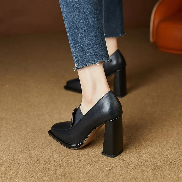 Yyvonne 2025 New Mid-Slip Women's OL Professional Fashion High-Heeled Shoes Square Heel Retro French Leather Shoes