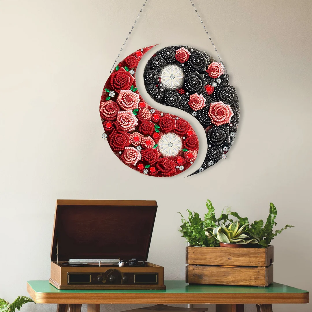 Rose Yin Yang 2D Flat DIY Diamond Painting Set Diamond Art Pendant Home Decor