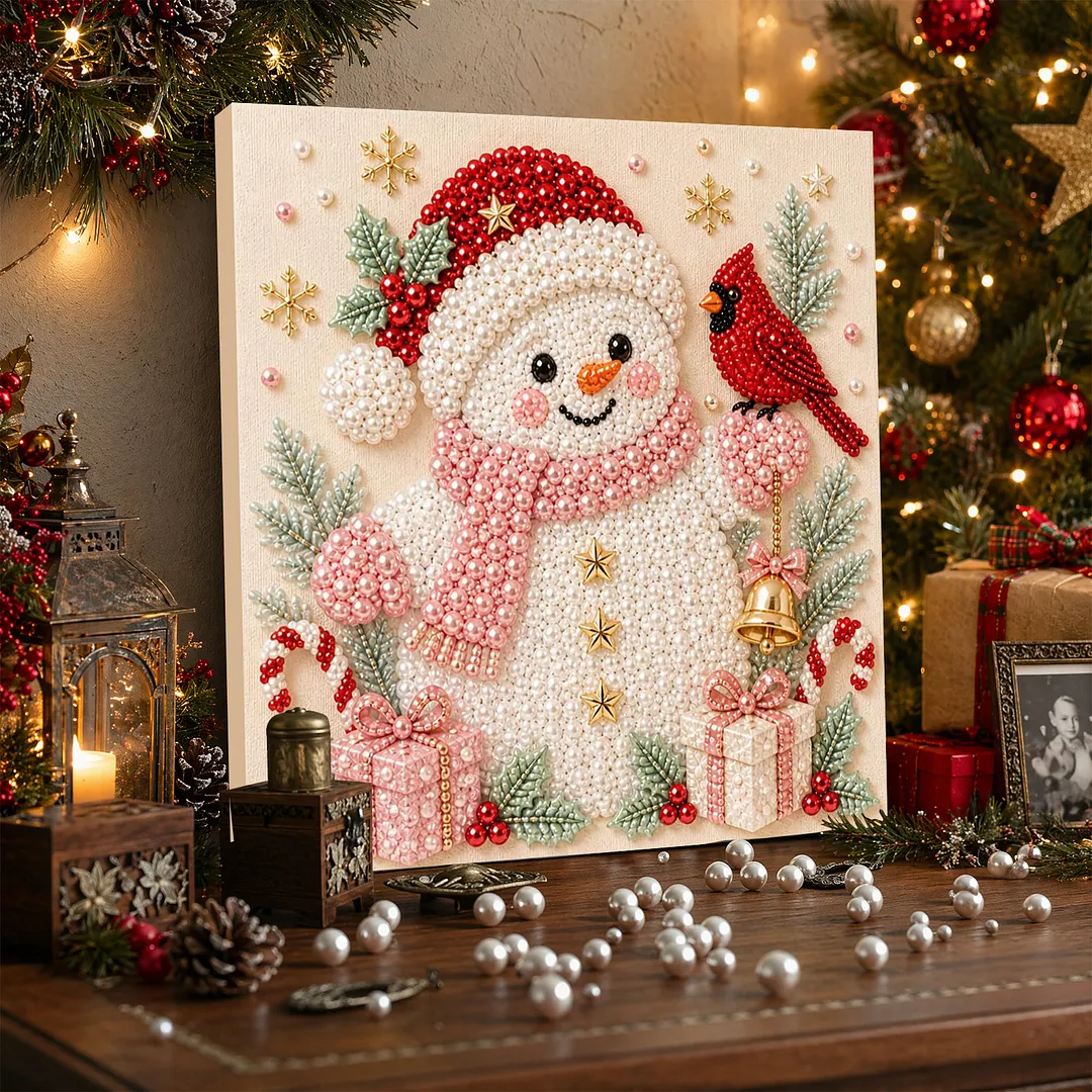 Framed Pearl Bead Painting Kit Snowman Christmas 7.87x7.87in