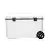 [US Local Warehouse] 70L White Cooler with Wheels Hard Shell Ice Chest Keep Food Warm Rolling Wheeled Camping Cooler for Beach Drink Beverage Picnic Fishing